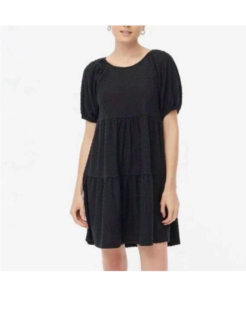 J. Crew Dressed Black Puff-Sleeve Tiered Swing Dress